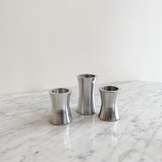 Trio of Found Silver Mod Candle Holders