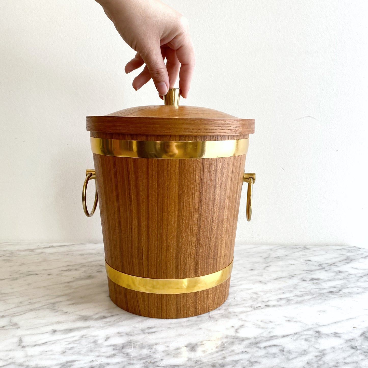 Vintage Teak Ice Bucket with Brassy Details