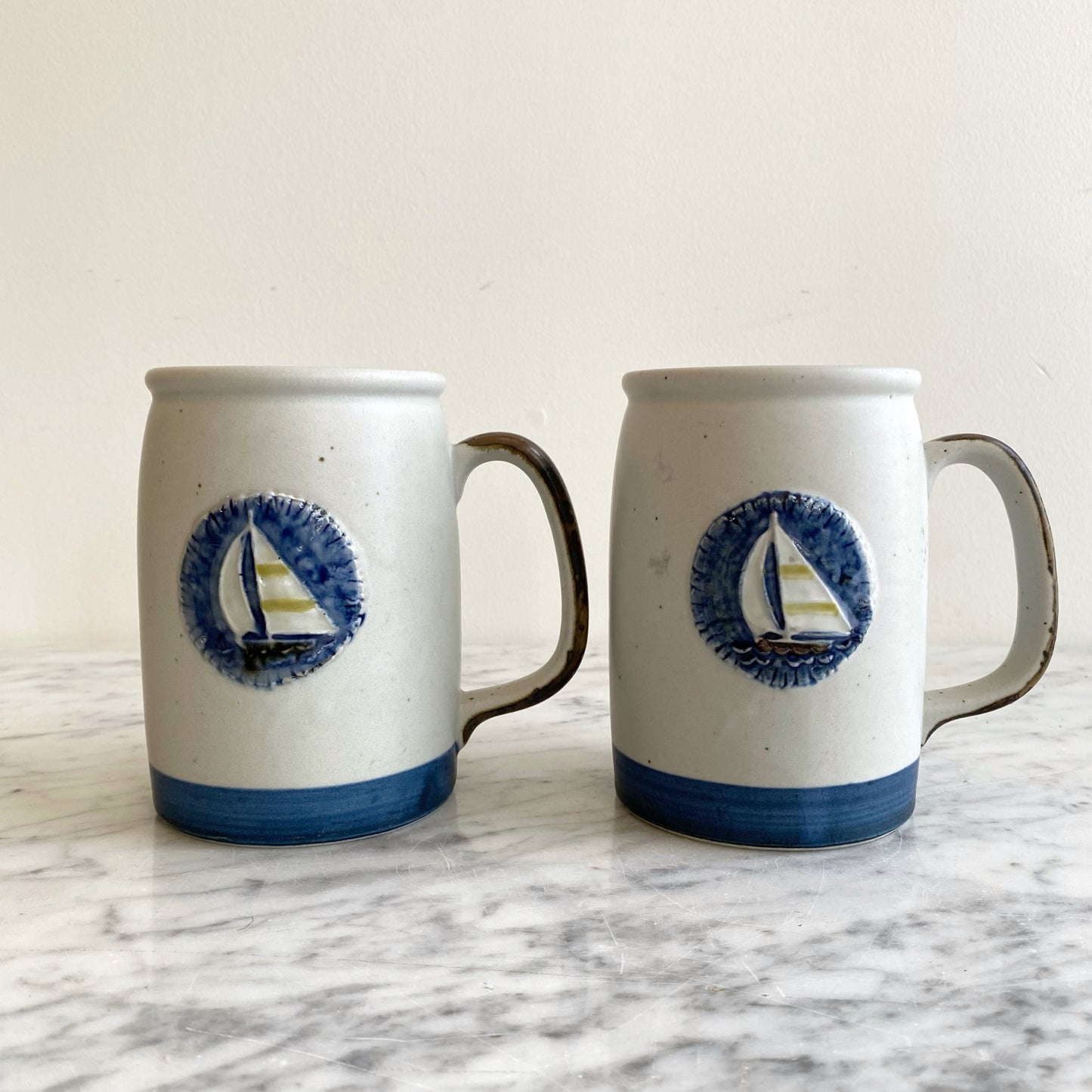Pair of Matching Ceramic Sailboat Mugs