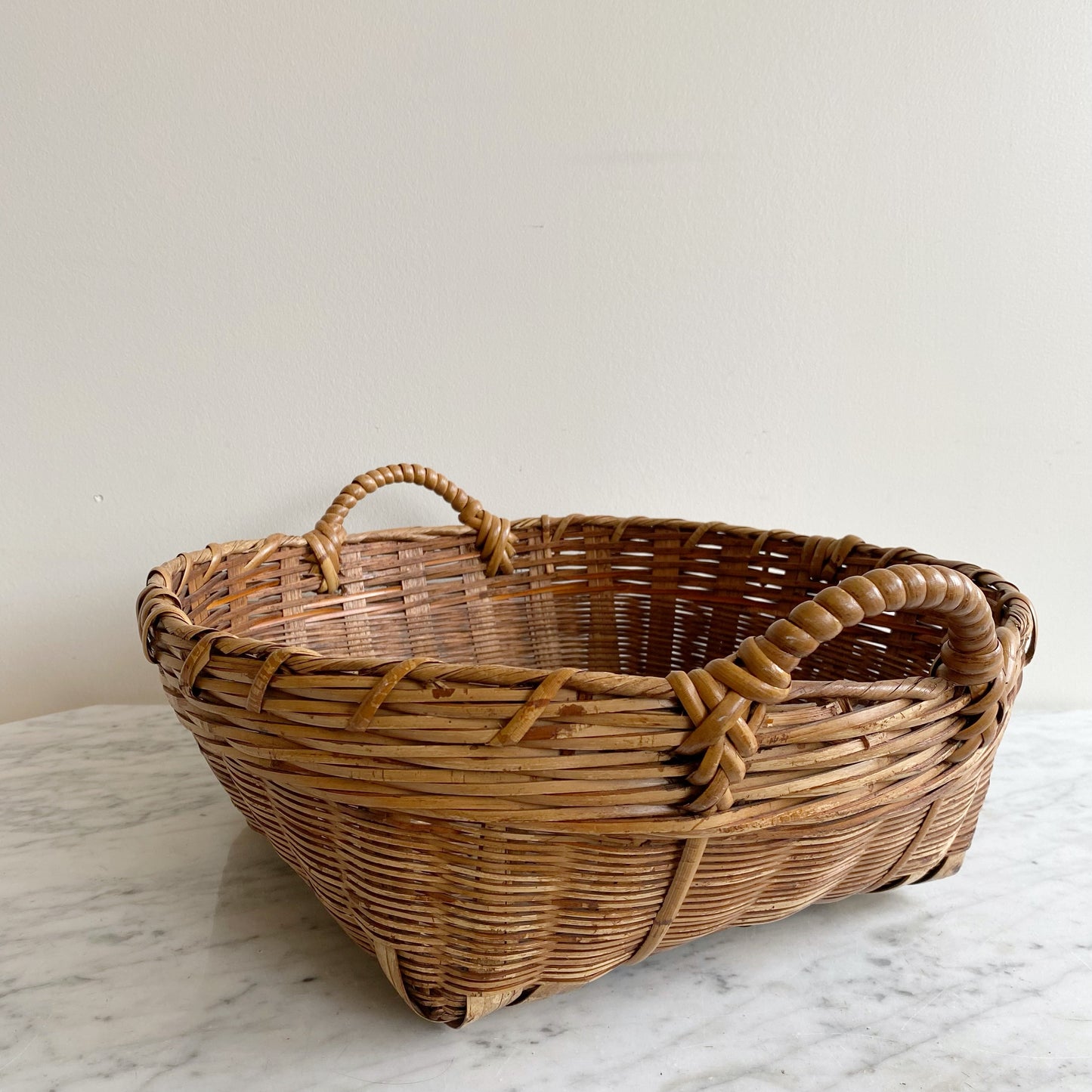 Large Shallow Vintage Basket with Handles