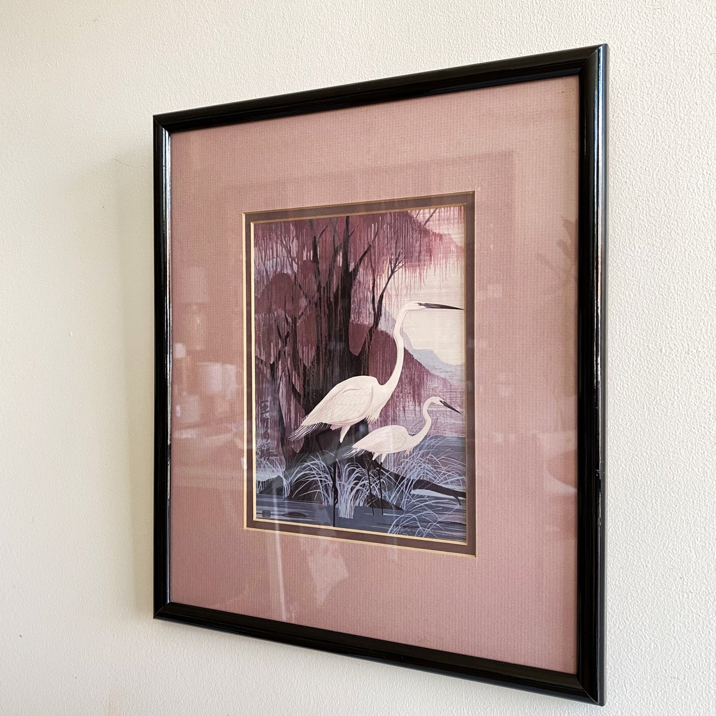 Vintage Framed Crane Print (11.75 x 13.75")