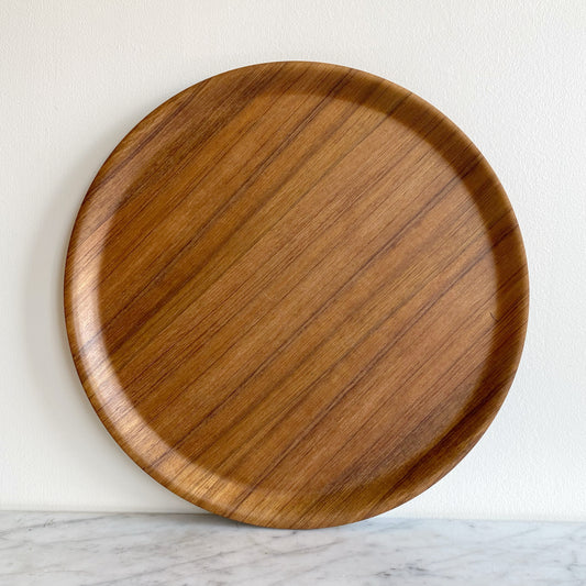 Vintage Round Teak Tray, 14"