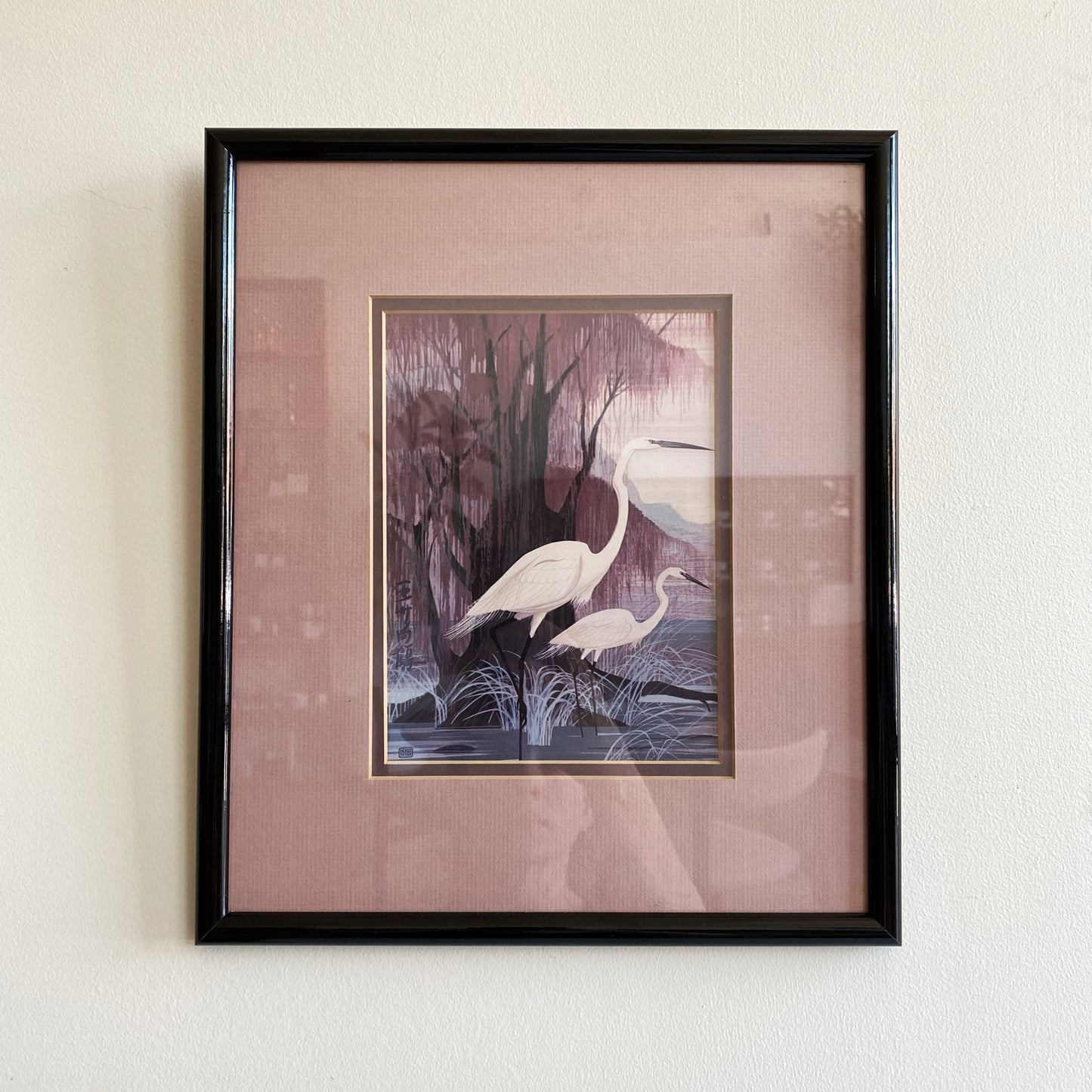 Vintage Framed Crane Print (11.75 x 13.75")