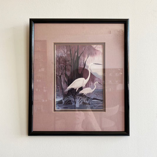 Vintage Framed Crane Print (11.75 x 13.75")