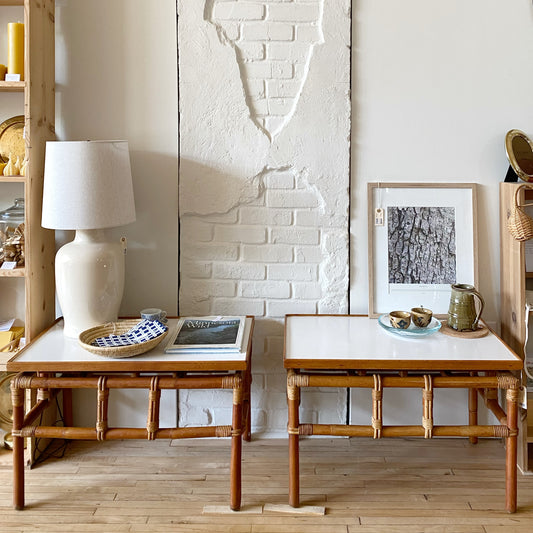 Pair of Vintage Rattan End Tables