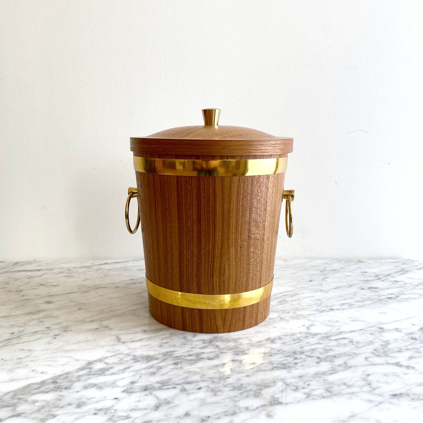 Vintage Teak Ice Bucket with Brassy Details