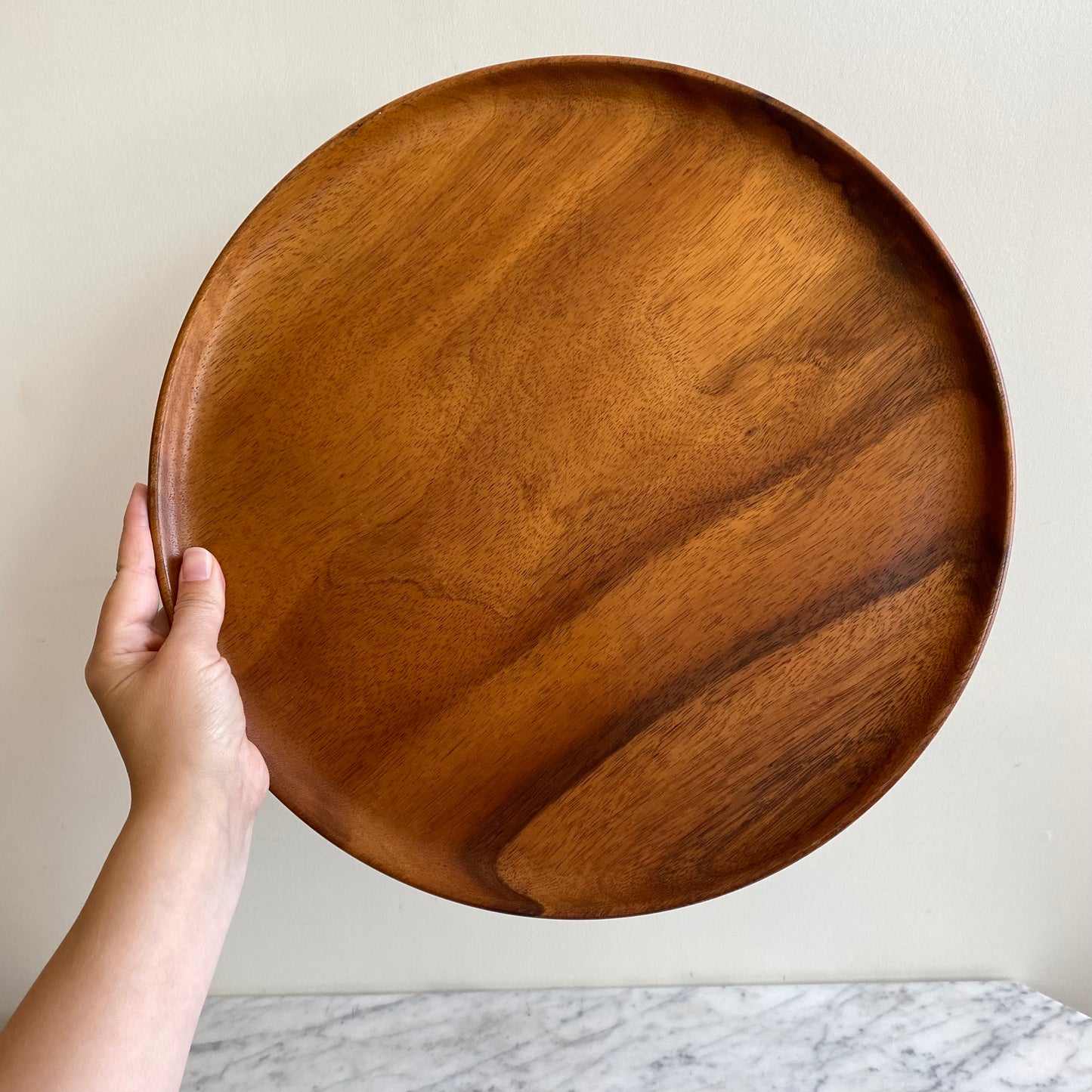 Vintage Round Wood Tray, 15"