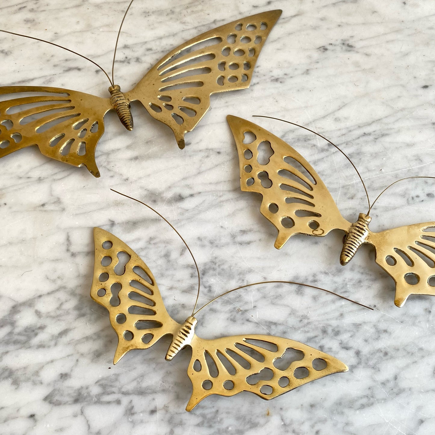 Trio of Vintage Brass Butterflies / Wall Decor