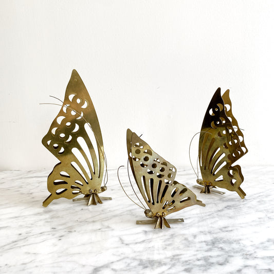 Trio of Vintage Brass Butterflies