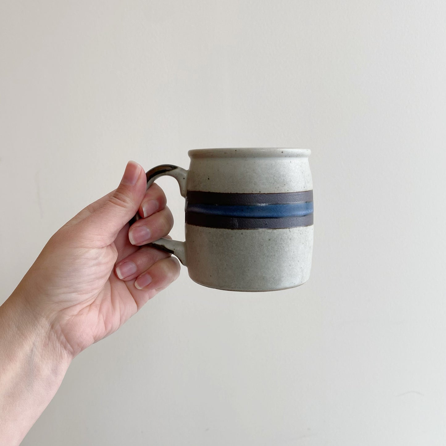 Vintage Pottery Mug with Blue Stripe, Choose