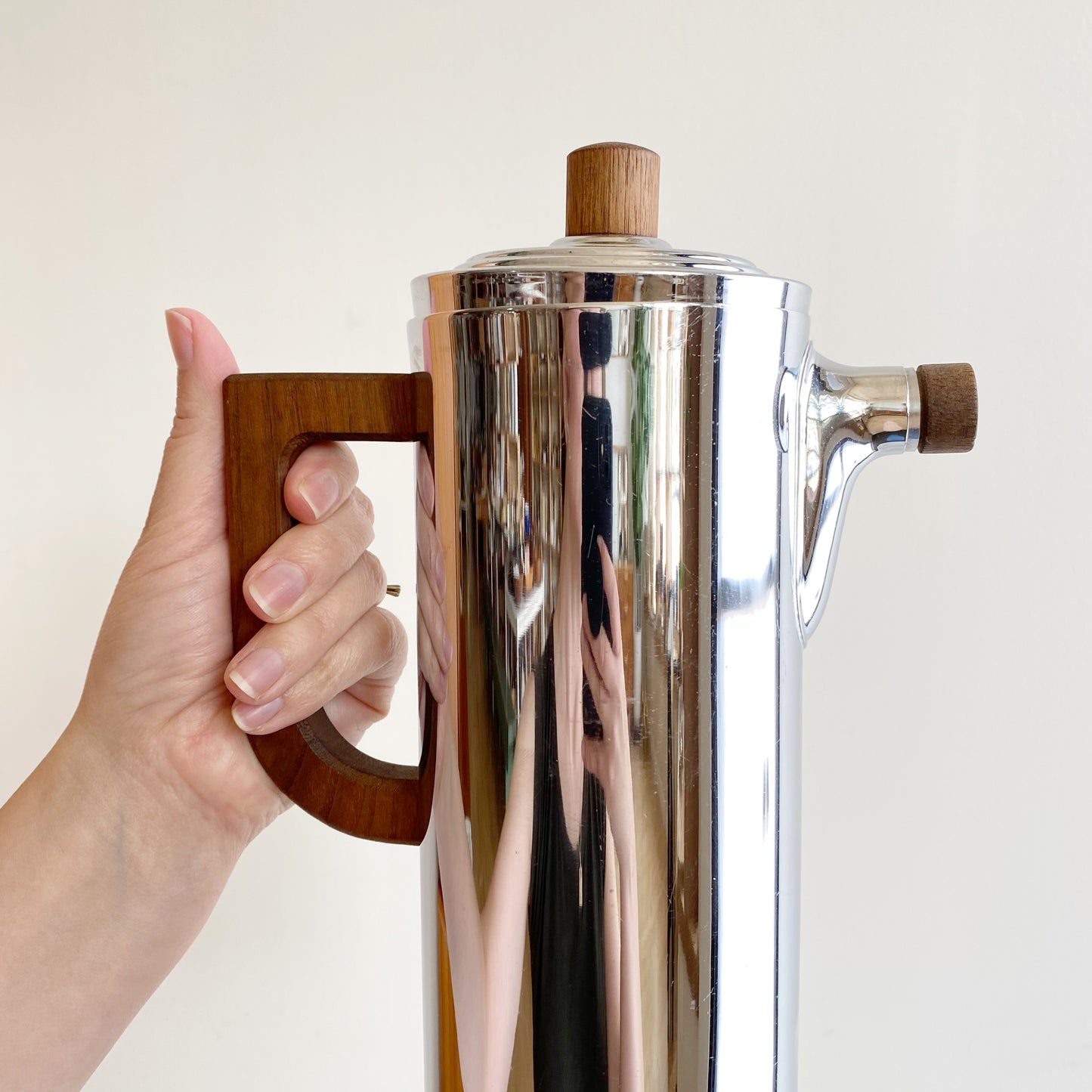 Vintage Deco Stainless Pitcher w/ Wood Handles