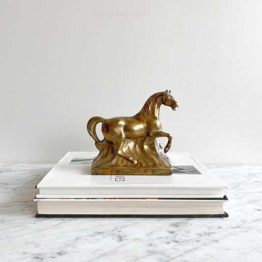 Vintage Golden Horse Statue / Bookend