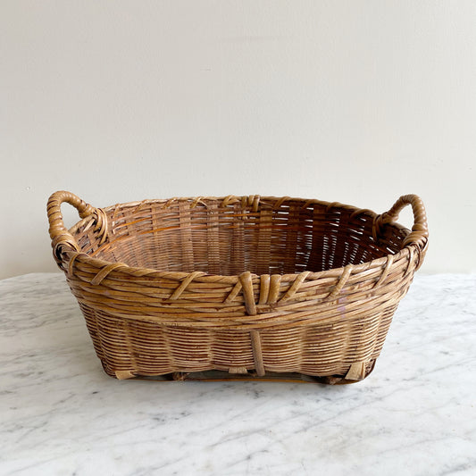 Large Shallow Vintage Basket with Handles
