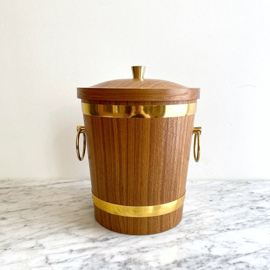 Vintage Teak Ice Bucket with Brassy Details