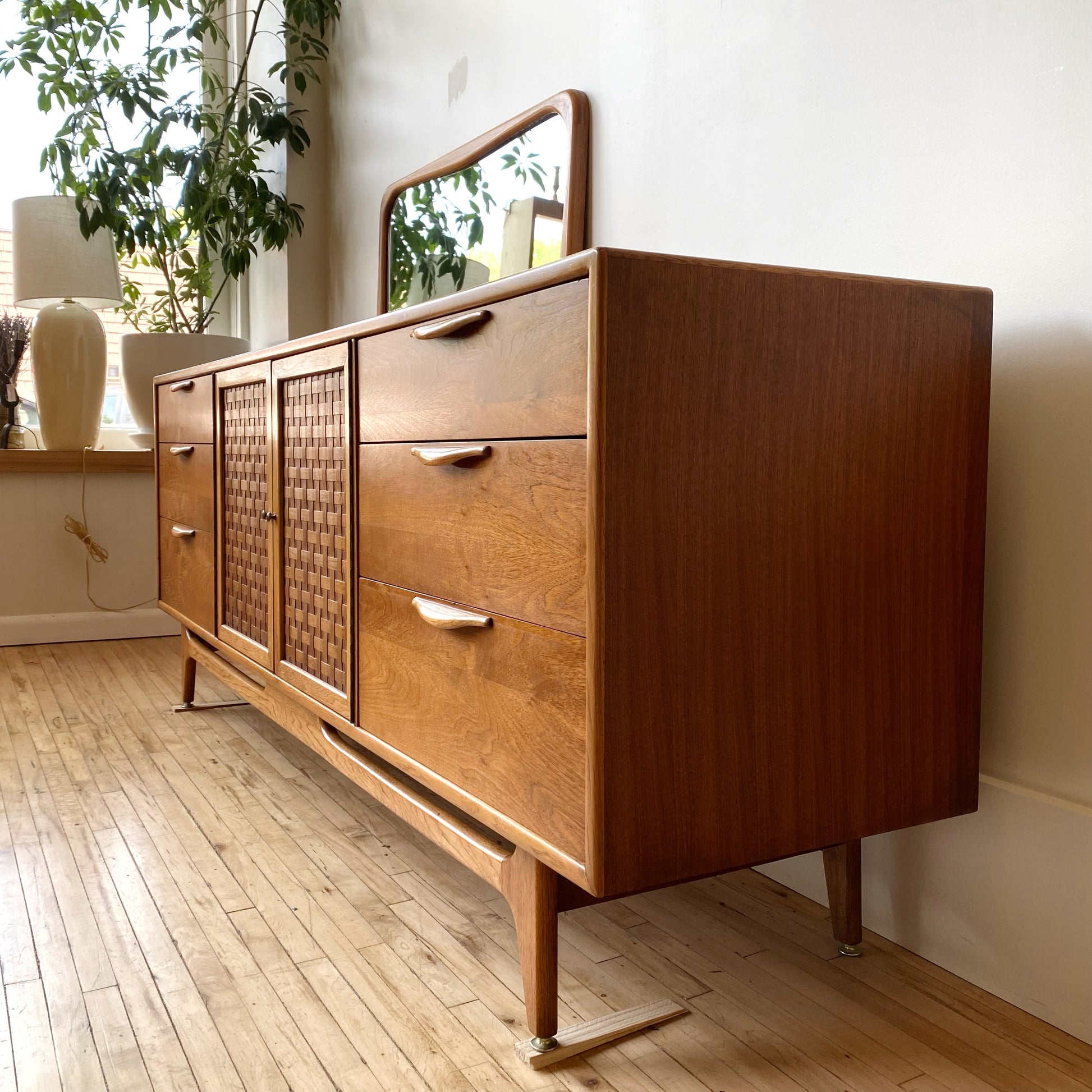 lane mid century modern dresser Mid-Century Modern Rhythm Walnut & Cane Highboy Dresser by Lane, c.1 Vintage Supply
