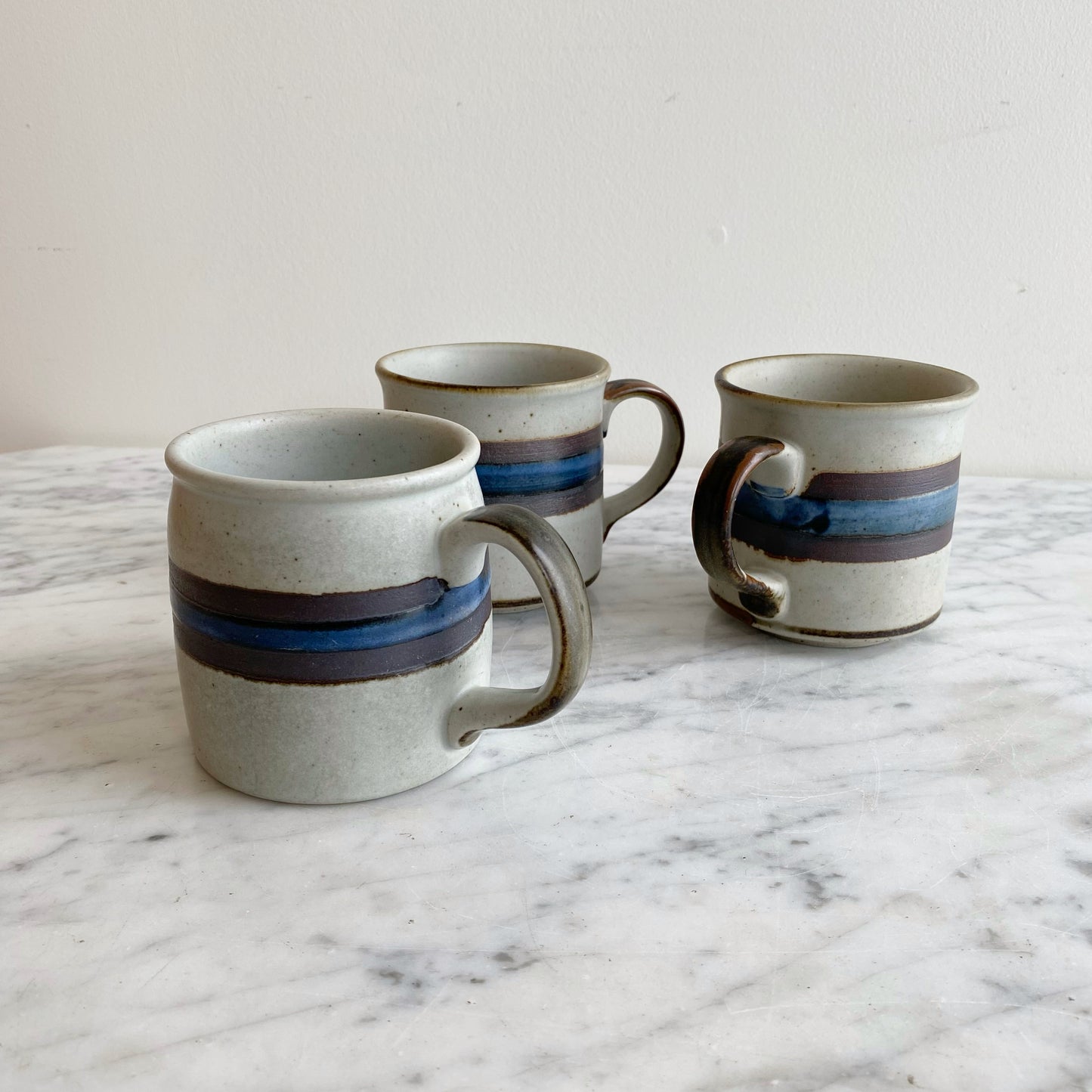 Vintage Pottery Mug with Blue Stripe, Choose