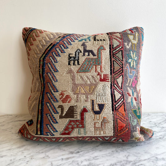 Vintage Handcrafted Accent Pillow Cover with Birds