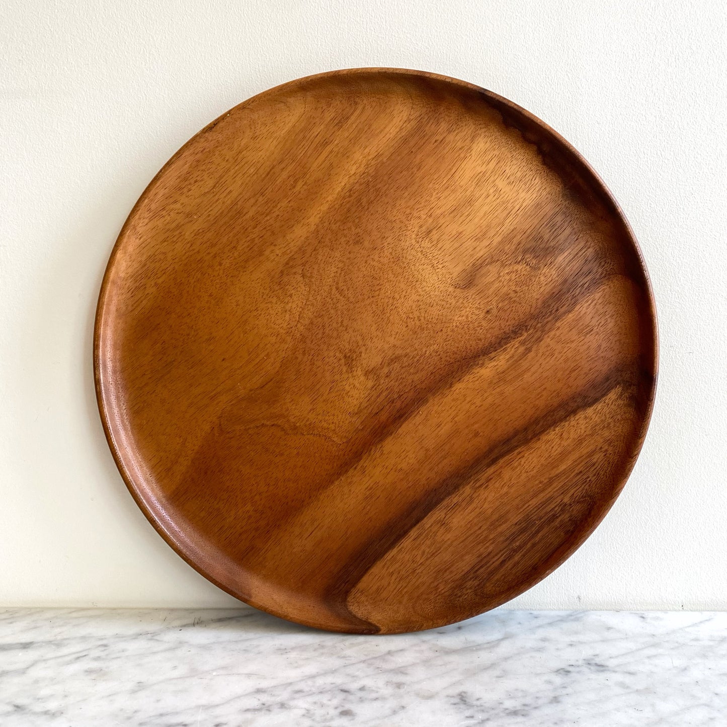 Vintage Round Wood Tray, 15"