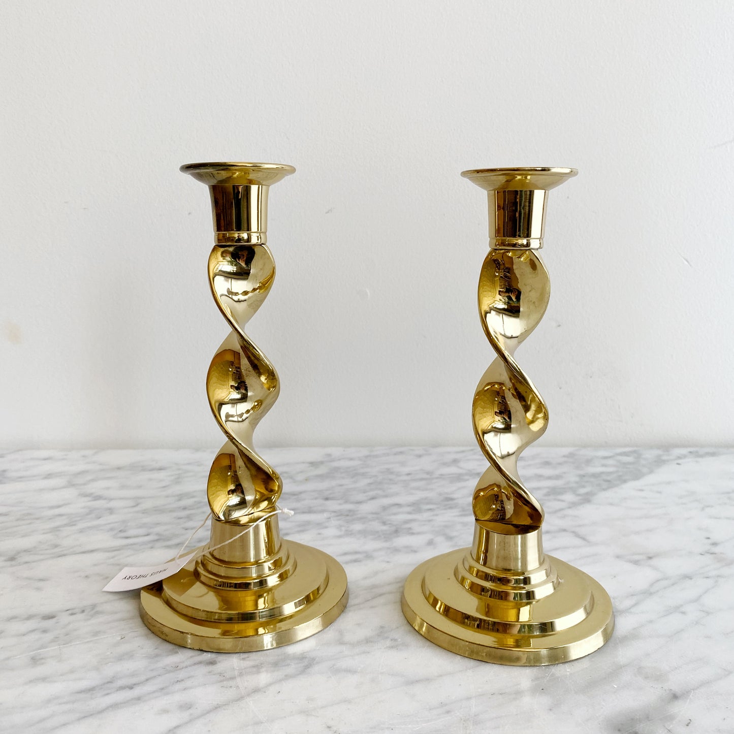 Pair of Vintage Twisted Brass Candle Holders