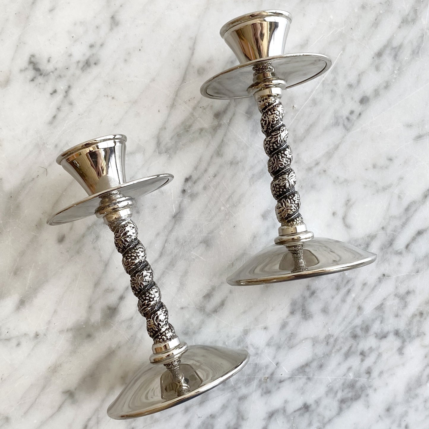 Pair of Vintage Silver-plate Candle Holders, Spain
