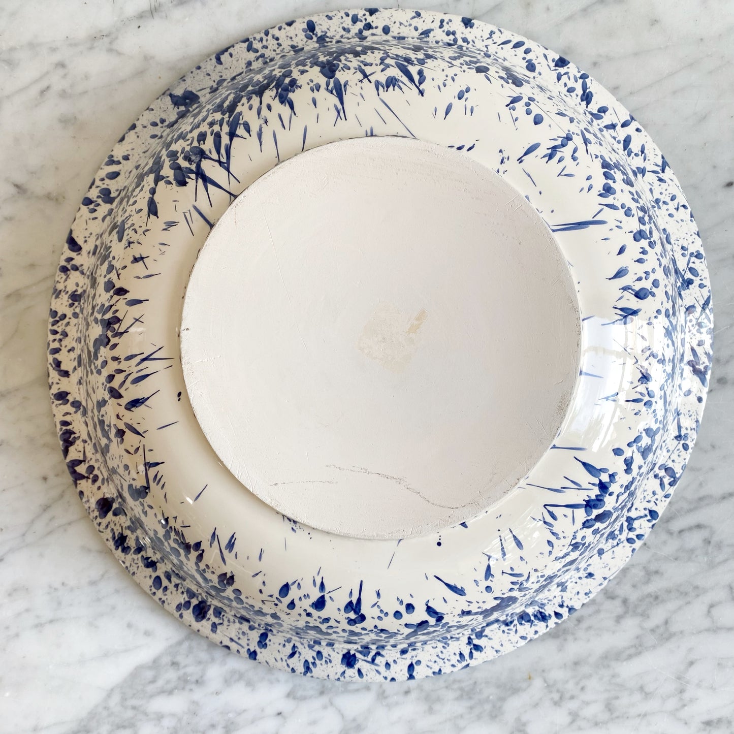 XL Found Ceramic Bowl with Blue Splatter, 15.25"