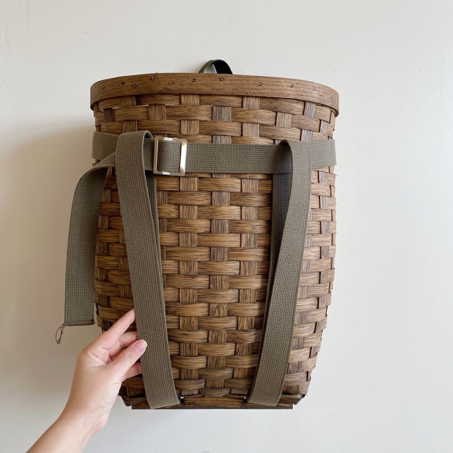 XL Vintage Woven Wood Foraging Backpack