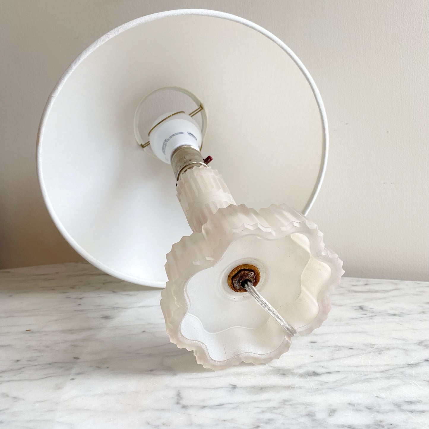 Petite Vintage Art Deco Frosted Glass Lamp + Shade