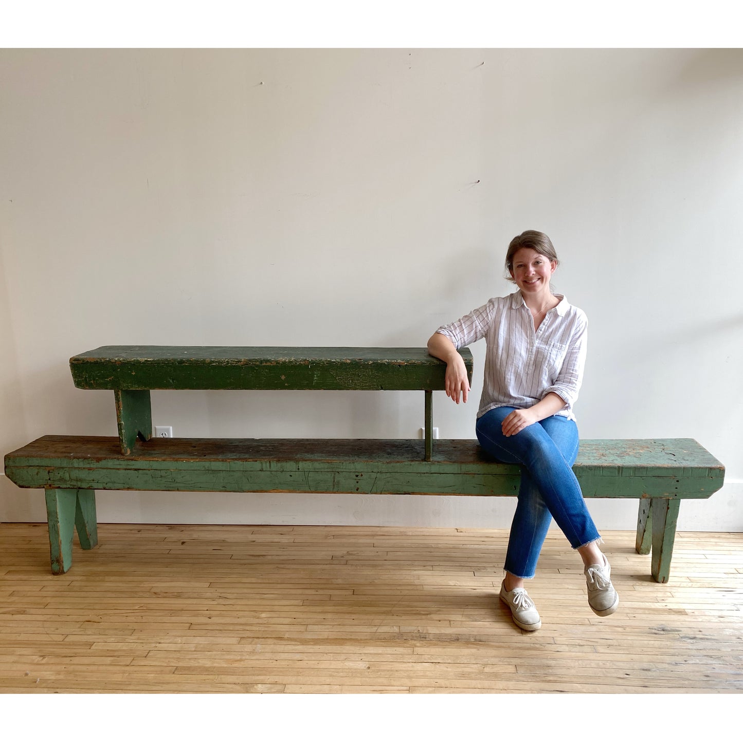 Vintage Primitive Green Bench, 5'