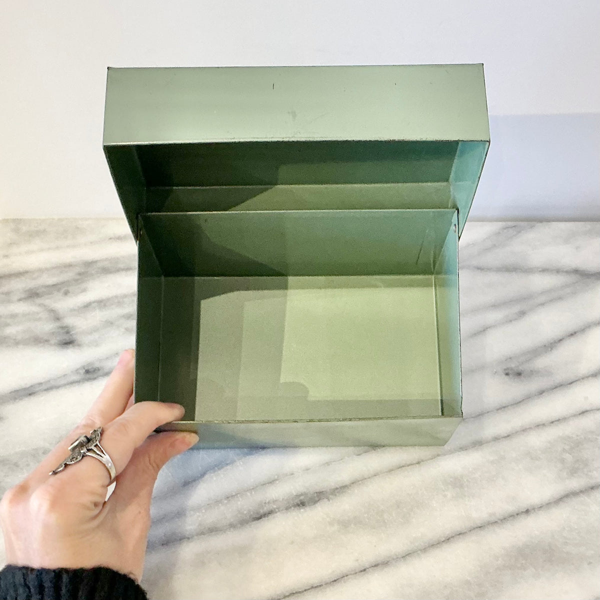 Vintage Green Metal Recipe Box