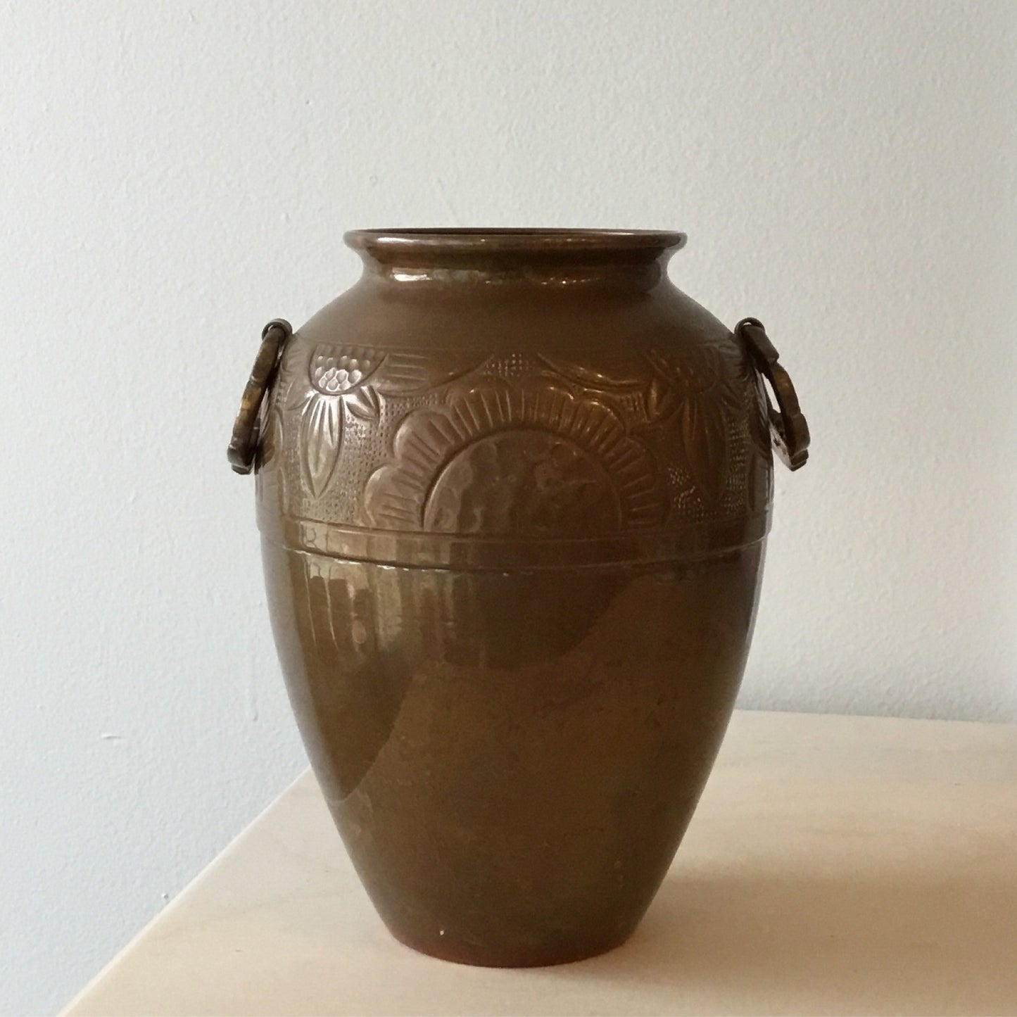 Copper Vase with Floral Design