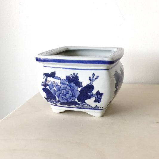Vintage Ceramic Planter, Blue Floral
