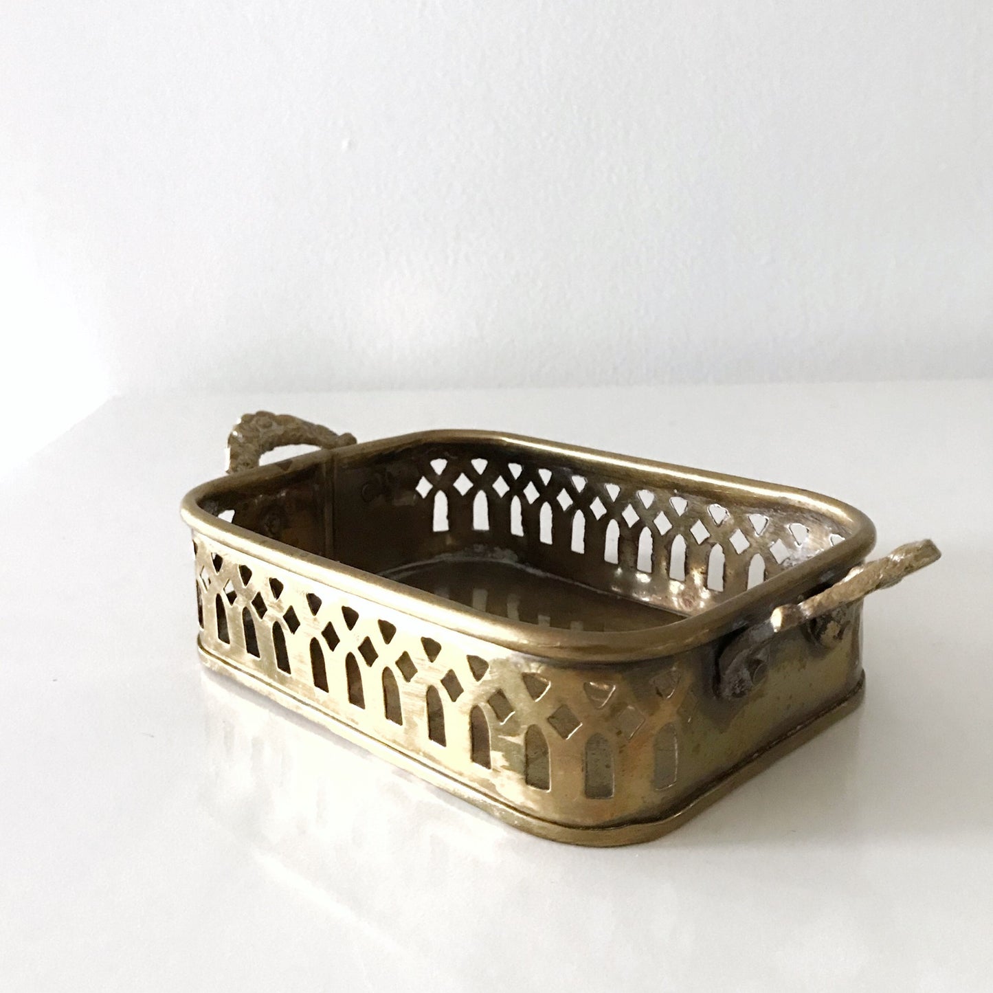 Small Vintage Brass Tray w/ Cutout Rim