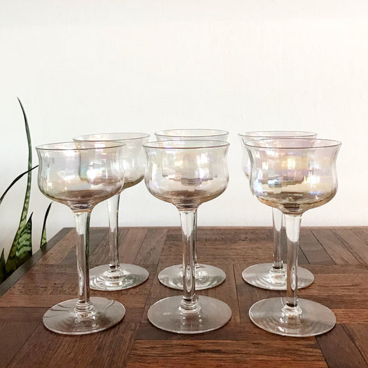 Set of 6 Vintage Iridescent Stemmed Glasses