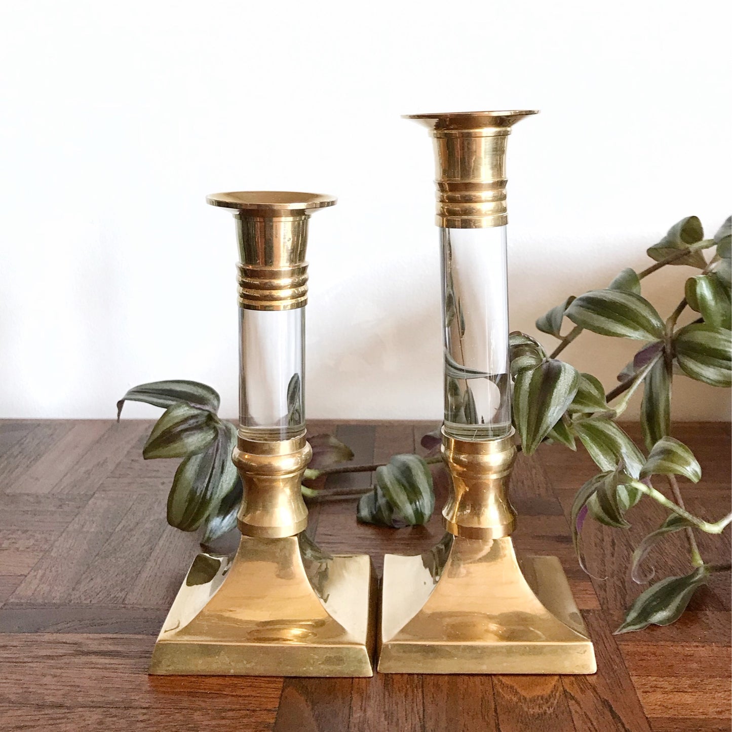 Pair of Vintage Brass & Acrylic Candle Holders