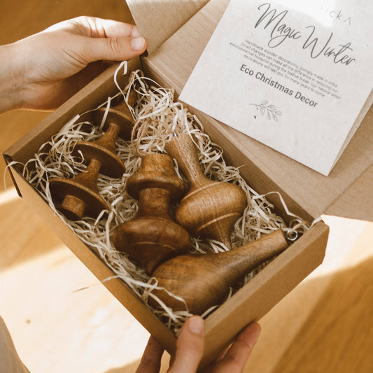 Set of Handmade Wooden Ornaments