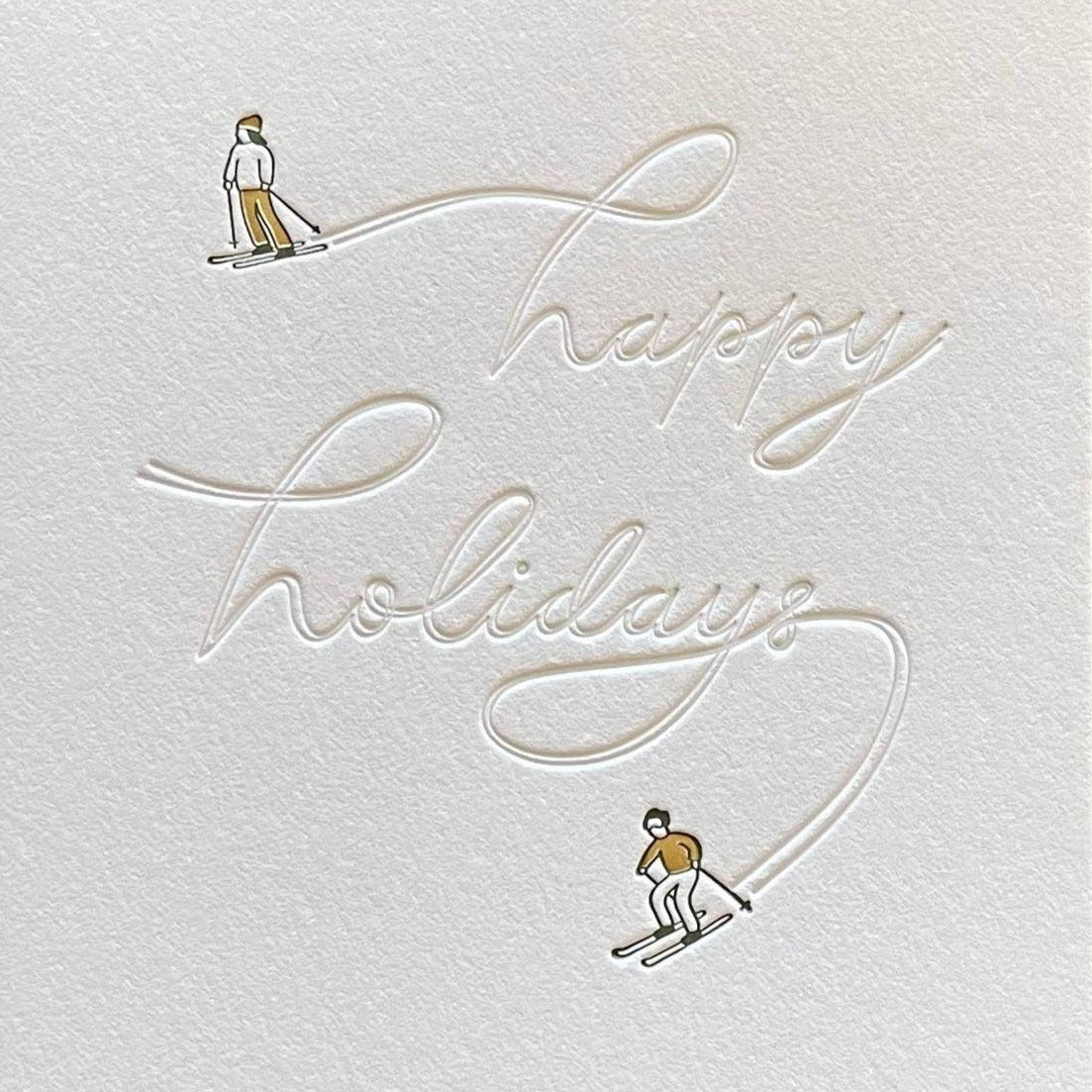 Happy Holiday Skiers Letterpress Card