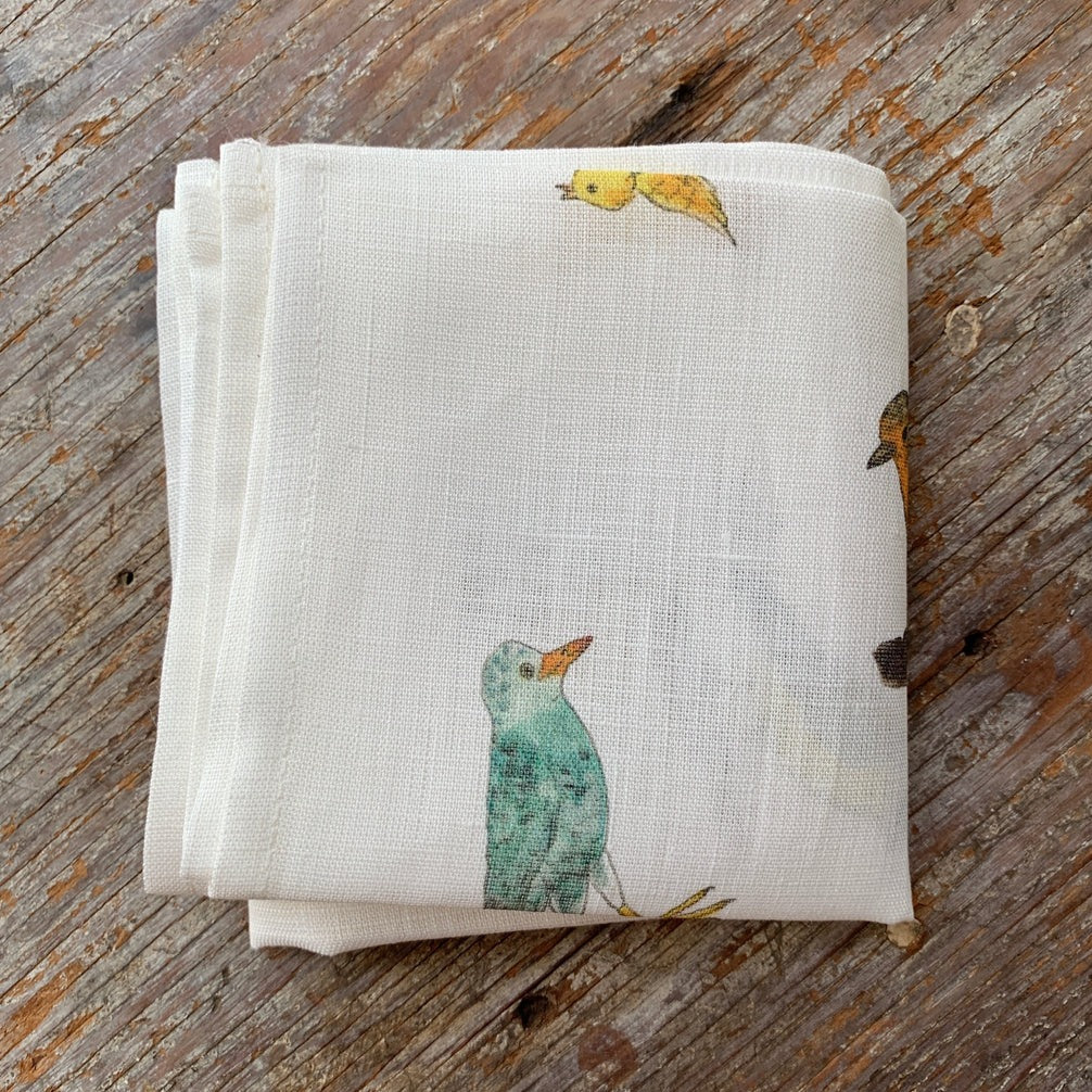 Isabelle Boinot Linen Handkerchief: Birds