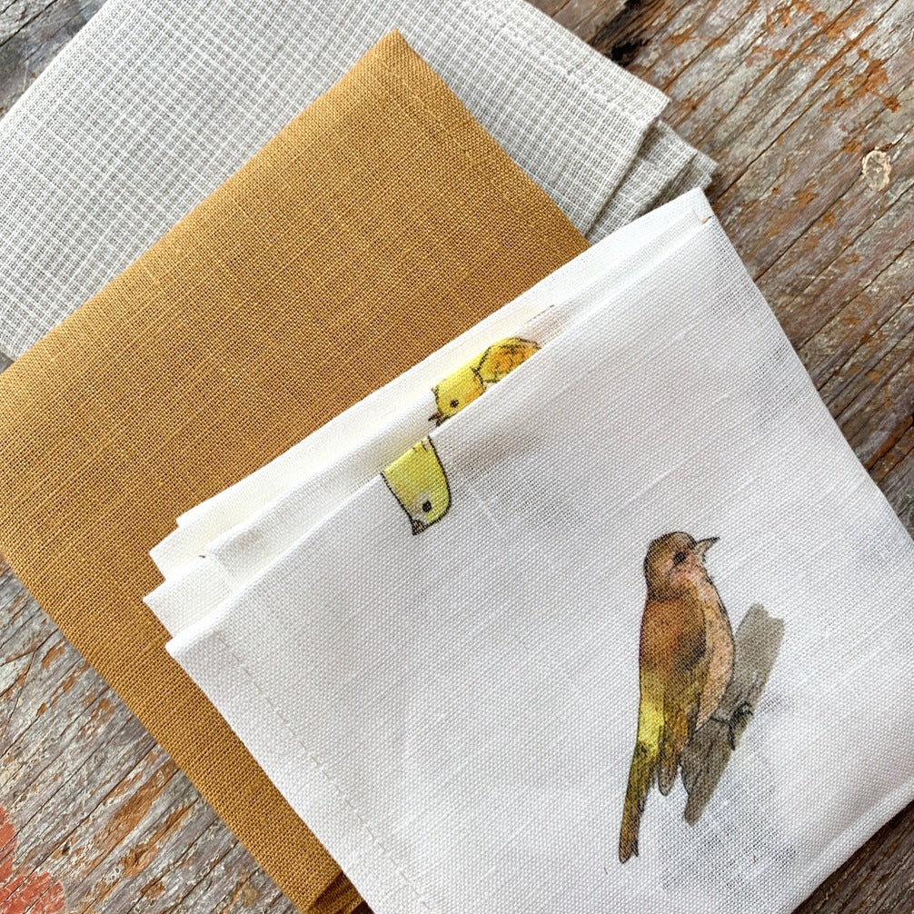 Isabelle Boinot Linen Handkerchief: Birds