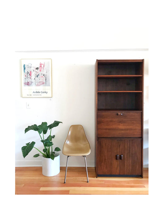 Vintage Mid-Century Bookcase with Dropdown Desktop
