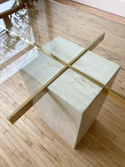 Vintage Italian Travertine + Glass Dining Table