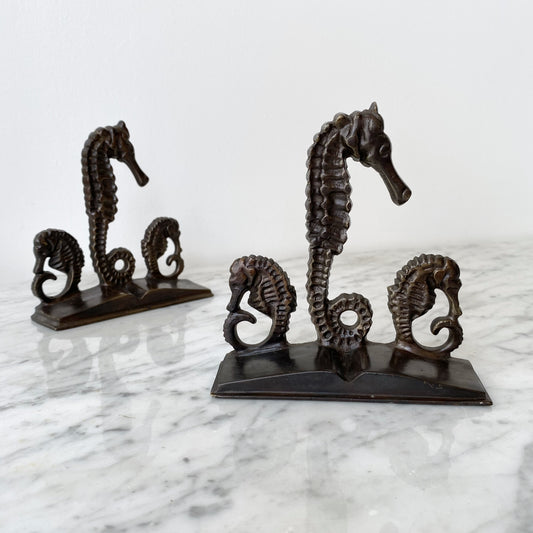 Pair of Vintage Solid Brass Seahorse Bookends