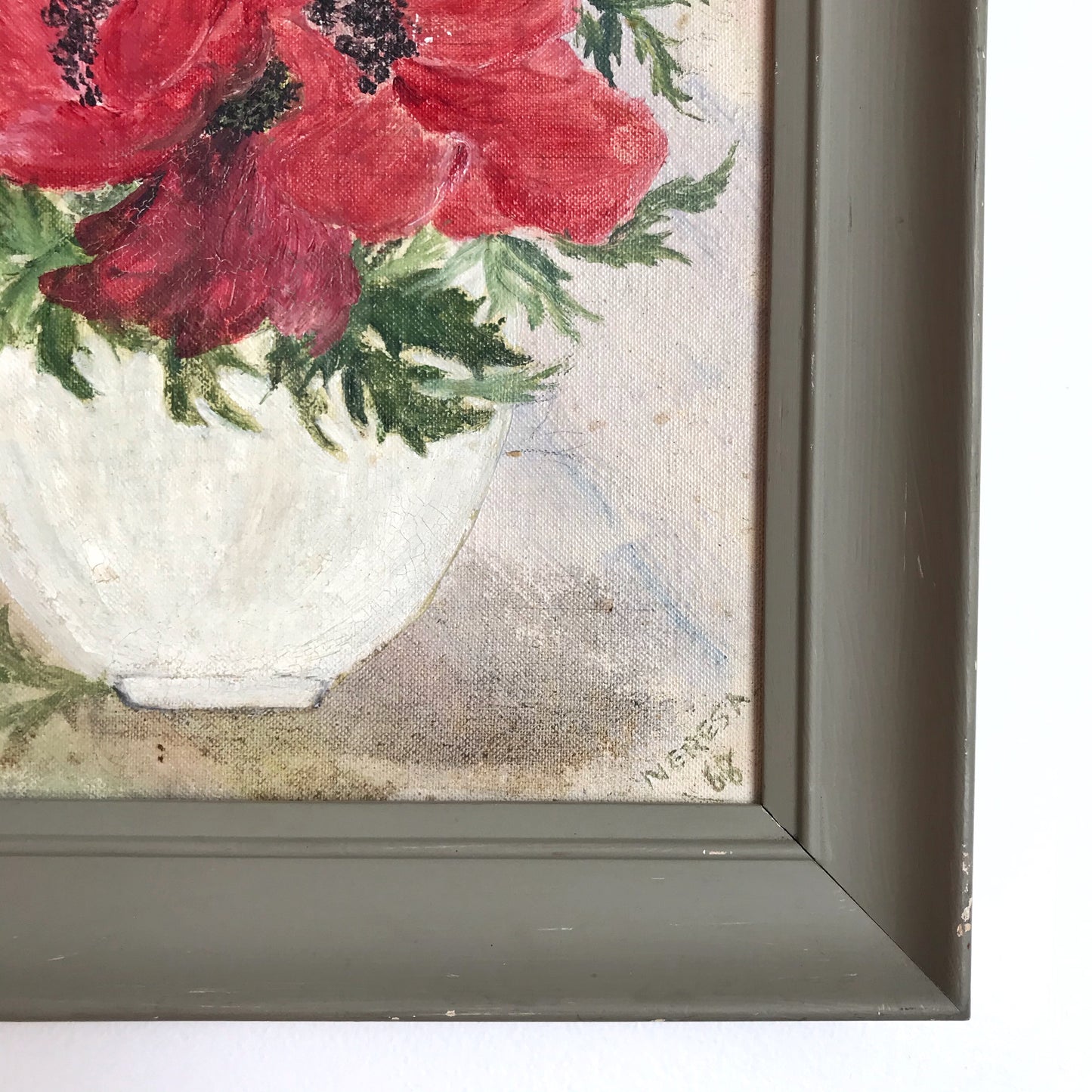 Original Still Life Poppies Painting, 1968 (13 x 17)