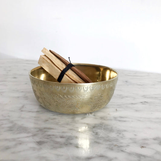 Heavy Vintage Etched Brass Bowl