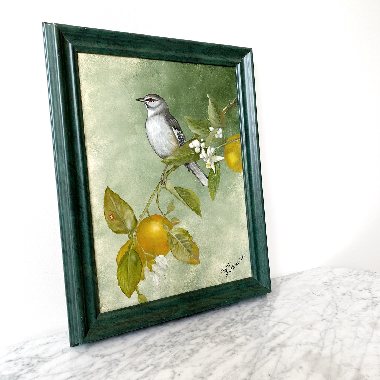 Vintage Framed Bird Painting (15” x 19”)