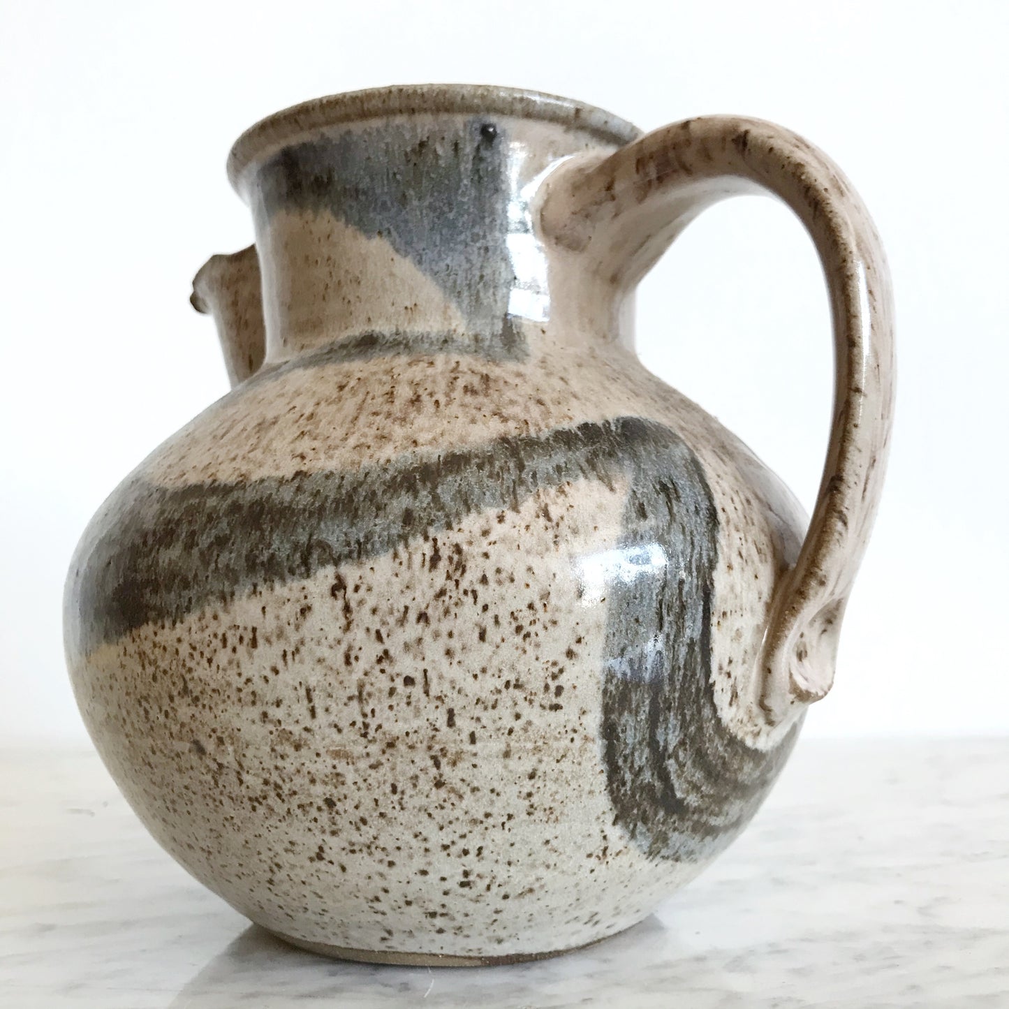 Vintage Stoneware Pitcher, Abstract Strokes