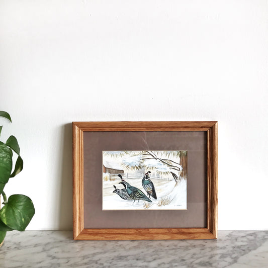 Snowy Quail Painting, Framed