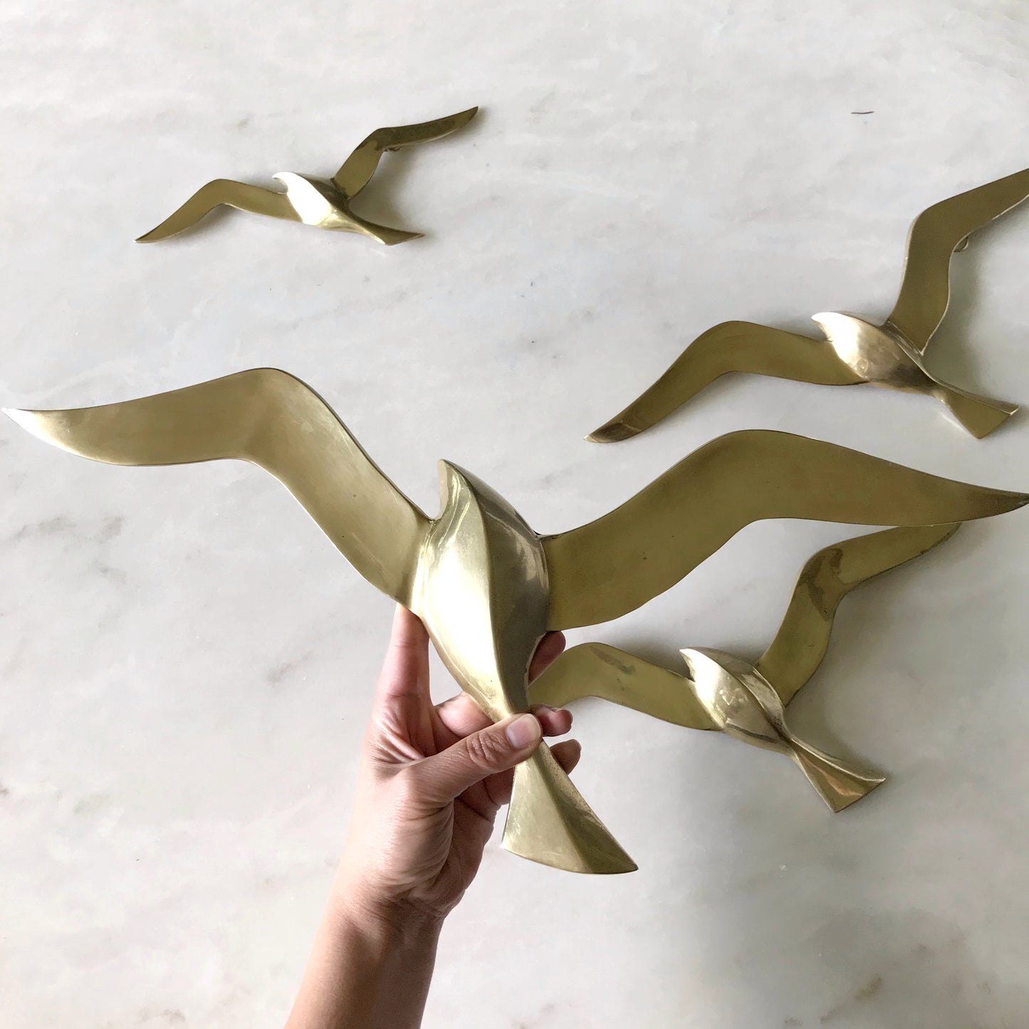 Set of Four Vintage Solid Brass Seagulls