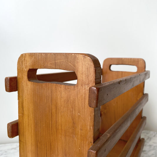 Vintage Handcrafted Wooden Magazine Holder