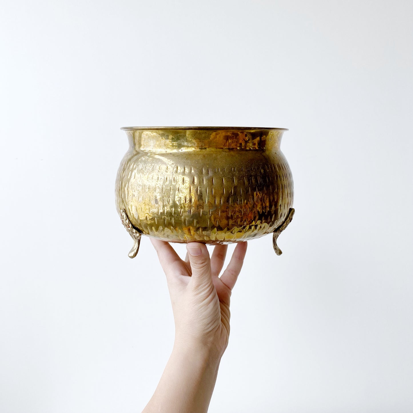 Large Vintage Footed Brass Planter