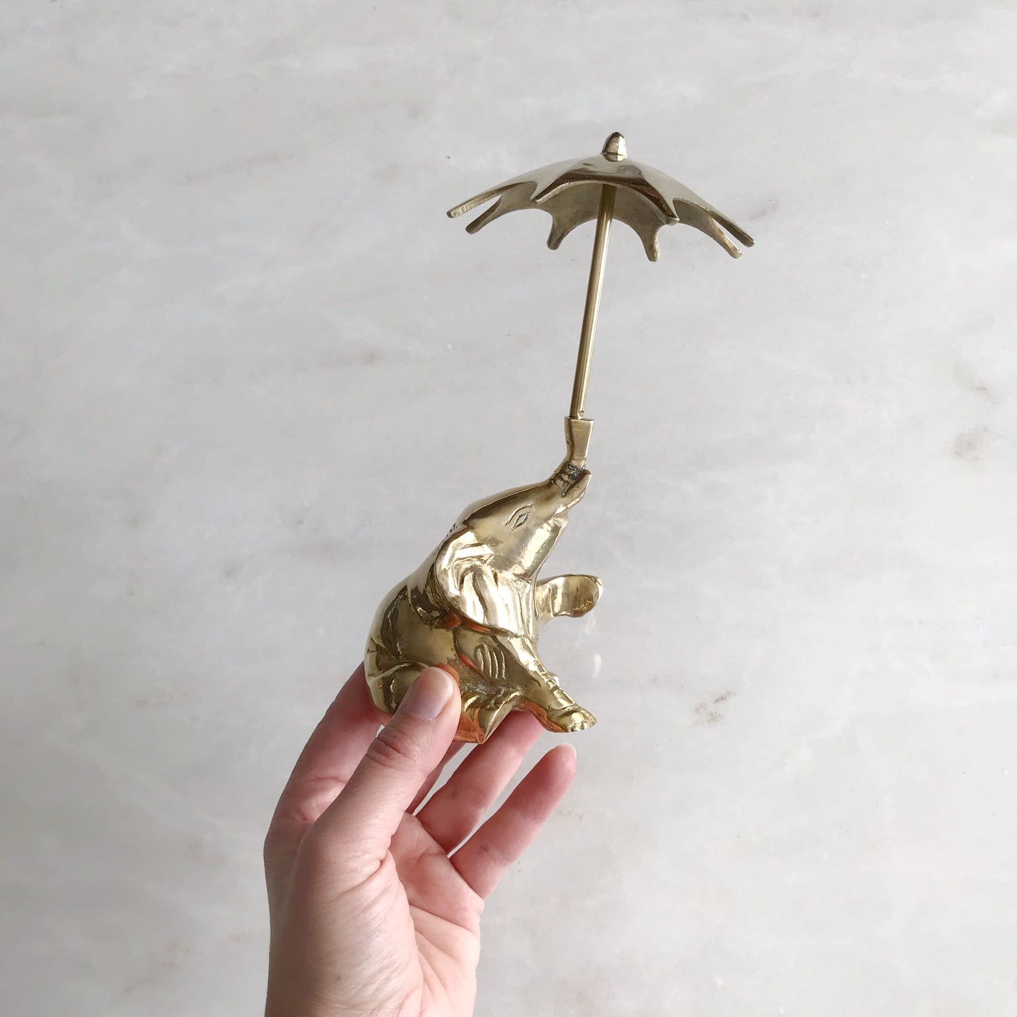 Vintage Brass Elephant with Umbrella